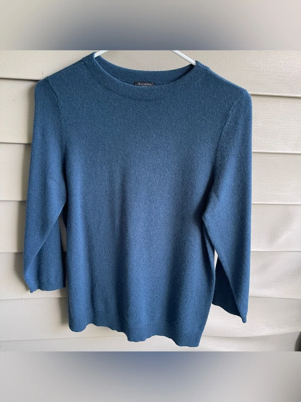 Talbots Sweater Womens 100% Cashmere Size Lp Blue Crew Neck Soft Minimal